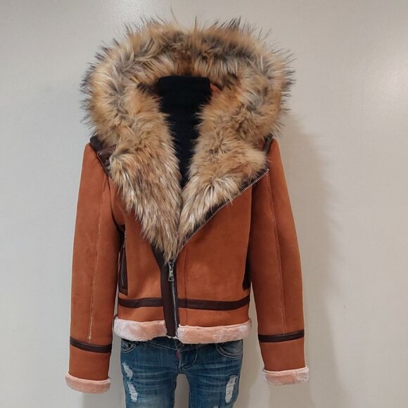 💋STUNNING!💋 FIERCE "Eskimo" Suede & Faux Silver Fox Fur Jacket in Burnt Umber - Picture 8 of 16